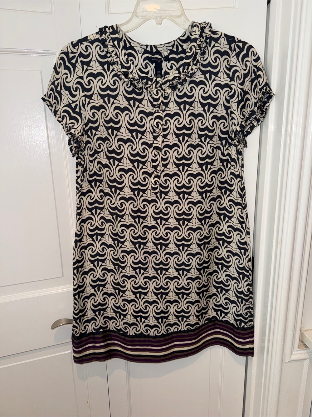 Vintage Banana Republic Black,Cream and Purple Geometric Mini Dress